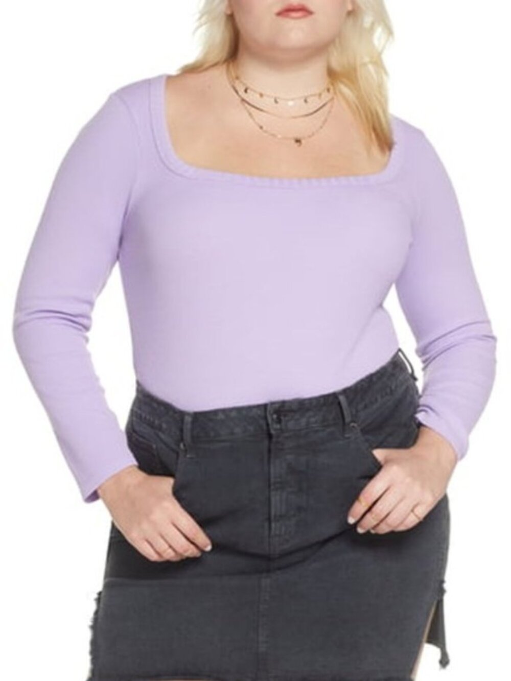 BP x Claudia Sulewski Square Neck Thermal Top Long Sleeve Purple Size 1X NEW
